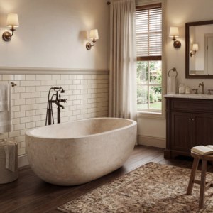 Baignoires ovales modernes sur mesure de luxe en marbre travertin blanc crème exclusif, autoportantes pour salle de bain, villa, hôtel - Product Image 6