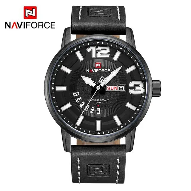 NAVIFORCE 9143 Casual Watch Waterproof Quartz Clock Men Genuine Leather Strap Calendar Fashion Dress Mens Watches