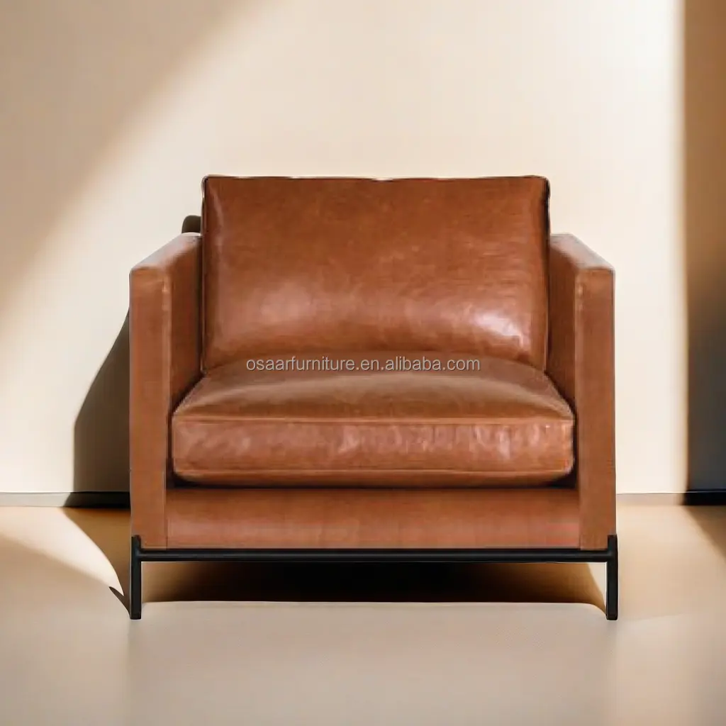 Nordic Style Living Room Furniture Modern Club Chair Brown Leather Lobby Arm Chairs