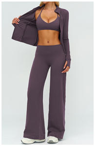 Completo da yoga da donna a tre pezzi in spandex/nylon traspirante, con scollo a V profondo e allacciatura all'americana, a maniche lunghe, casual, per sport all'aperto. - Product Image 4