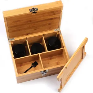 Caja de almacenamiento de hierbas de madera de bambú con bandeja rodante, contenedor de almacenamiento para almacenar accesorios para fumar, amoladora, papel de liar para pipa