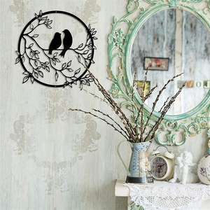 Fer artisanal oiseaux par paires Silhouette sur l'arbre, pendentif en métal sur le mur, suspension murale de télévision - Product Image 4