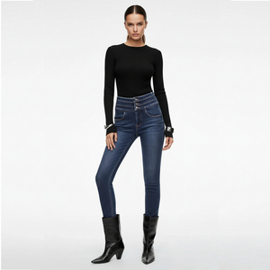 Jean en denim mélange triple anneau taille haute, coupe fuselée, très extensible, doublure polaire intérieure, style skinny, décontracté hiver, écoresponsable - Product Image 1