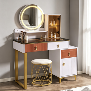 Modern <b>Makeup</b> <b>Vanity</b> With Lighted <b>Mirror</b> Storage Drawers Bedroom Dressing Table With Stool - Product Image 1