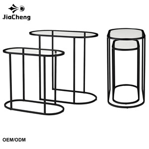 Juego <span class=keywords><strong>de</strong></span> 2 Mesas Auxiliares Modernas Minimalistas <span class=keywords><strong>de</strong></span> Metal y Vidrio, Color Negro Mate, Tamaño y Color Personalizables para el Hogar, Hotel, Mercana' - Product Image 1