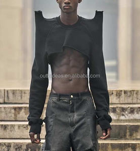 Top qualité Original sangle sangle pagode carré épaule polaire recadrée sweat noir unisexe hommes recadrée Tecsweat sweat - Product Image 3