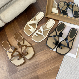 2023 Wholesale New Trendy Fashion Women Summer Shoes Ladies Outdoor Flat Sandals Square Head Female Casual <b>Slide</b> Waterproof - Product Image 4