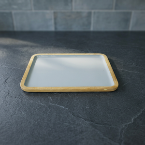Rectangle Wood <b>Storage</b> <b>Tray</b> With Light Gray Enamel Finish Minimalist Design Easy To Clean For Table Use - Product Image 3