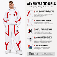 Veste à capuche et pantalon en nylon blanc et rouge, style parachute, avec emblème, passepoil et cordon de serrage, fabrication OEM, marque privée pour les marques