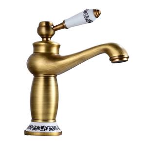 Grifo de Lavabo Monomando de Latón - Estilo Antiguo Europeo, Grifo de Agua Fría y Caliente con Cartucho de Cerámica - Product Image 1