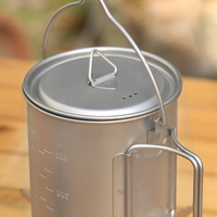 Pot en titane ultraléger portable de 750 ml/900 ml/1100 ml avec couvercle et poignée pliable pour la cuisine en plein air, le camping et les pique-niques