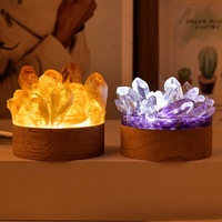 Lámpara de Noche de Cristal Natural, Lámpara de Cabecera USB, Luz Decorativa Ambiental de Amatista y Citrino
