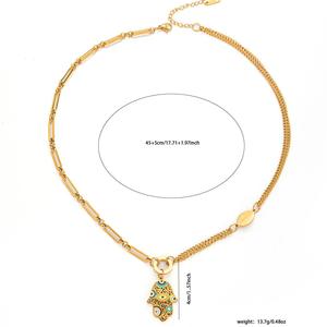 Lujosos diseños únicos <span class=keywords><strong>Hamsa</strong></span> mano bendición trae buena suerte Durable resistente al amarilleo 18K oro titanio acero joyería conjunto - Product Image 5