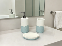 Ensemble d'accessoires de salle de bain en résine élégant et écologique, trois pièces, bicolore bleu clair et blanc, kit de bain, distributeur de savon liquide