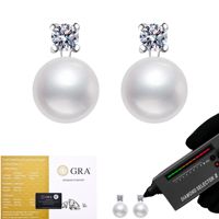 Boucles d'oreilles tendance en argent sterling 925 avec perle d'eau douce de 8-9 mm et moissanite taille ronde de 0,3 ct, certifiées GRA, pour femmes