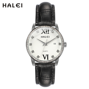 HALEI – montre à Quartz originale pour femmes, bracelet en cuir avec chiffres romains, cadran élégant avec échelle en diamant, mouvement japonais, vente en gros - Product Image 1
