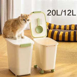 Contenedor de Alimentos para Mascotas al por Mayor de 20L/12L con Ruedas, Tapa Hermética Abatible y Soporte para Cuchara, para Alimentos Secos de Perros y Gatos - Product Image 1