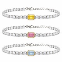 Bracelets de tennis ajustables en acier inoxydable avec perles de diamant et breloques pour femmes, vente en gros, prêts à être expédiés
