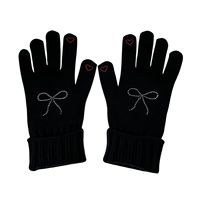 Gants tricotés unis à doigts entiers, design cœur orné de diamants et nœud papillon, pour femme, chauds, pour sports d'hiver en extérieur