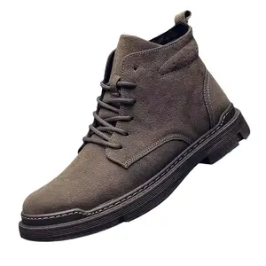 Lässige Herren Martin High Top Leder Schneeschuhe Medium Top kurze Arbeits kleidung Winter britischen Stil Herren trend ige Herren schuhe