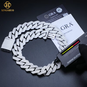 Colar Masculino Xs Big Guy Heavy Chain 27mm em Prata Esterlina 925 com 5 Fileiras de <span class=keywords><strong>Moissanite</strong></span> VVS Cravejado Estilo Cuban Link - Product Image 1