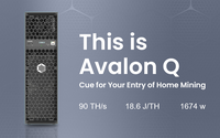 Stock Canaan Avalon Q 90T 1674W Faible Bruit Utilisation Domestique Mineur Sha-256 Bitcoin Asic Miner