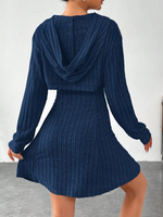 Maßgeschneidertes Damen-Kapuzenkleid aus Geripptem Strick, Mini-Länge, Langarm, A-Linie, Casual Bodycon Plus Size Sweaterkleid OEM