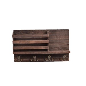 Wooden Wall Mount Organizer Key <b>Rack</b> With <b>Shelves</b> For Living Room Entryway Storage - Product Image 5