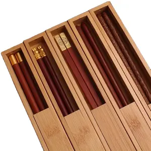 Kotak kemasan kayu persegi panjang dengan tutup geser kotak bambu untuk sumpit