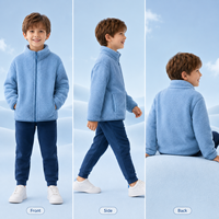Veste polaire pour garçons 320GSM, fermeture éclair intégrale, col montant, douce, chaude et légère, vêtements d'extérieur pour enfants, vente en gros OEM ODM