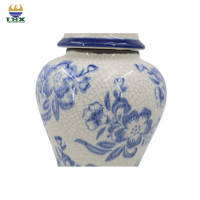 Pot à gingembre en porcelaine bleue et blanche avec couvercle, pot en céramique chinois à motifs floraux, vase chinoiserie à glaçure craquelée, fabrication OEM ODM, décoration intérieure