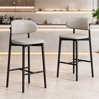Tabourets de bar modernes nordiques de luxe léger avec dossier, en bois, pour cuisine et usage commercial, avec sièges en cuir PU pour bar à domicile