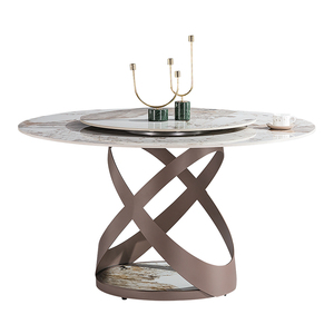 Bộ bàn ăn tròn hiện đại với chân thép carbon bóng mờ, bán buôn, bàn xoay màu trắng Bắc Âu, nội thất phòng ăn nhà bếp - Product Image 2