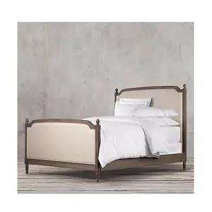 Fransız modern yatak odası mobilyası ahşap döşemeli çift kişilik yatak vinne fransız döşemeli gölgelik masif meşe ahşap footboard ile yatak