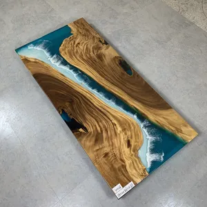 Schöne Seewelle Fluss Tisch Massivholz natürlichen Rand Epoxidharz Tisch