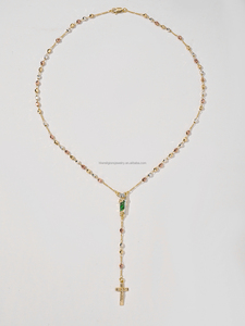 Joyería Religiosa Collar con Colgante de Zirconia de Guadalupe Virgen María <span class=keywords><strong>San</strong></span> <span class=keywords><strong>Benito</strong></span> Rosario <span class=keywords><strong>Cruz</strong></span> Tricolor Chapado en Oro de 14k - Product Image 4