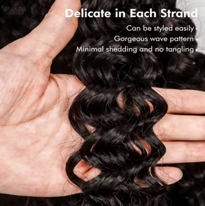 Treccia di <span class=keywords><strong>capelli</strong></span> effetto piuma, <span class=keywords><strong>capelli</strong></span> intrecciati pre-segmentati, adatti per donne di colore, stile all'uncinetto a onde profonde - Product Image 4