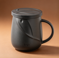 Mug Teh Keramik Hitam Putih Matte 12oz dengan Logo Ukiran Kustom Baru, Dilengkapi Infuser dan Tutup