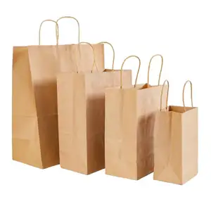 Sac en papier Kraft marron pour épicerie avec poignée torsadée, 50 pièces, sac-cadeau marron pour épicerie avec des accessoires
