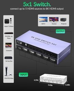 Commutateur HDMI SYONG 8K 5 entrées 1 sortie - Commutateur 5 ports avec télécommande 8K60Hz 4K240Hz 3D CEC HDR HDCP2.3, pour PS5/4/3 Xbox <span class=keywords><strong>Lecteur</strong></span> <span class=keywords><strong>DVD</strong></span> - Product Image 5