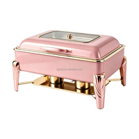 Plat à réchaud rectangulaire rose 9L avec couvercle transparent, en acier inoxydable, idéal pour mariages, fêtes, banquets de Noël et maintien au chaud des aliments