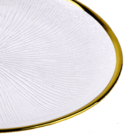 Assiettes de présentation rondes en verre transparent texturé à bord doré décoratif pour mariages et banquets – Vente en gros