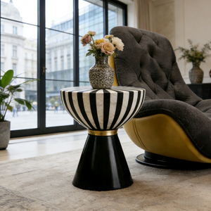 Mesa de Centro de Fibra de Vidrio con Rayas de Lujo, Mesa Auxiliar Redonda Moderna, Mueble Decorativo para Sala de Estar, Hogar u Hotel - Product Image 1