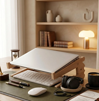 Dudukan Laptop Kayu Pinus, 2 in 1 Ergonomis Dapat Dilepas & Penyangga Notebook Vertikal