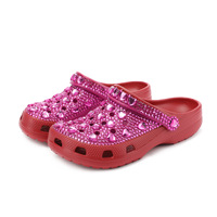 2025 luxe dames plate-forme intérieur coloré diapositives pantoufles Bling trou sabot chaussures femmes strass plat sandales pantoufles