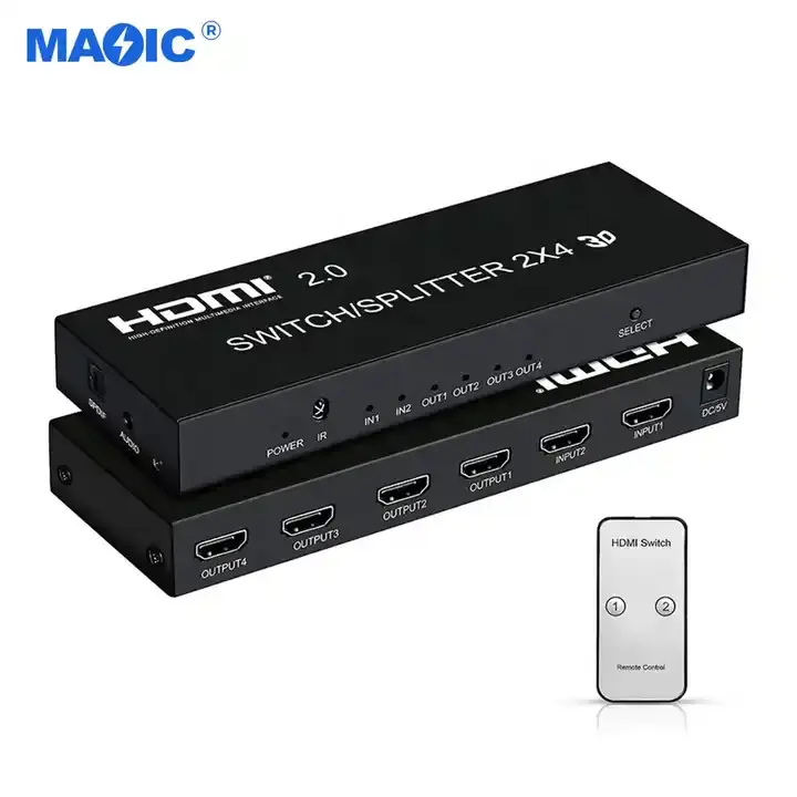 OEM HDMI 2.0 Matrix 4K 60HZ 2X4 Switch Splitter 2 in 4 out hdmi switch splitter With 3.5MM Audio Out SPDIF