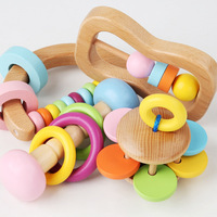 Jouets en bois coloré bébé hochet ensemble sûr de qualité alimentaire bois hochet sucette Bracelet anneau de dentition ensemble Montessori enfant en bas âge jouet cloche cadeau