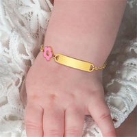 Yiwu Aceon Velle Bracelet personnalisé en acier inoxydable, mignon bébé taille enfant rose émail fleur vierge courte ID Bar anniversaire