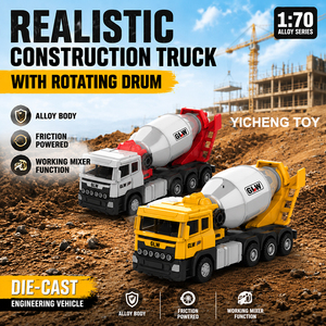 Camion malaxeur à béton en alliage moulé sous pression, jouet à friction, mini véhicule de construction, tambour rotatif, voiture à benne basculante, cadeau pour enfants - Product Image 1