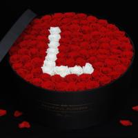 Lovebay Rose naturelle véritable pour la fête des mères Cadeaux de Noël Grande rose éternelle Fleurs éternelles conservées 99 roses Boîte cadeau conservée